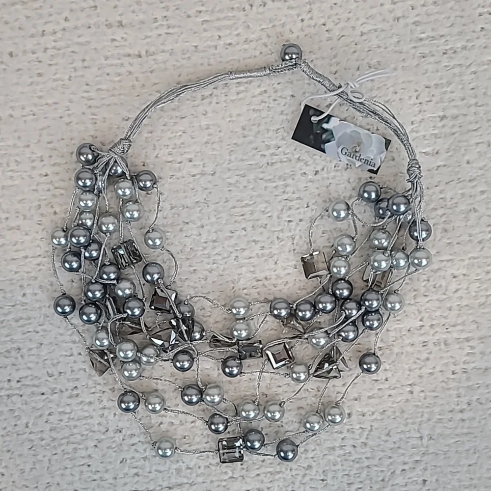 Gardenia Ltd Mixed Multi Strand Glass Pearl & Crystal Statement Necklace - NWT